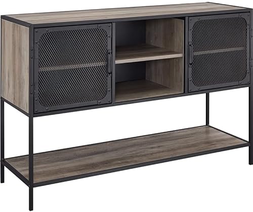 Walker Edison Monty Urban Industrial Two Tier Metal Mesh Door Sideboard, 48 Inch, Grey Wash