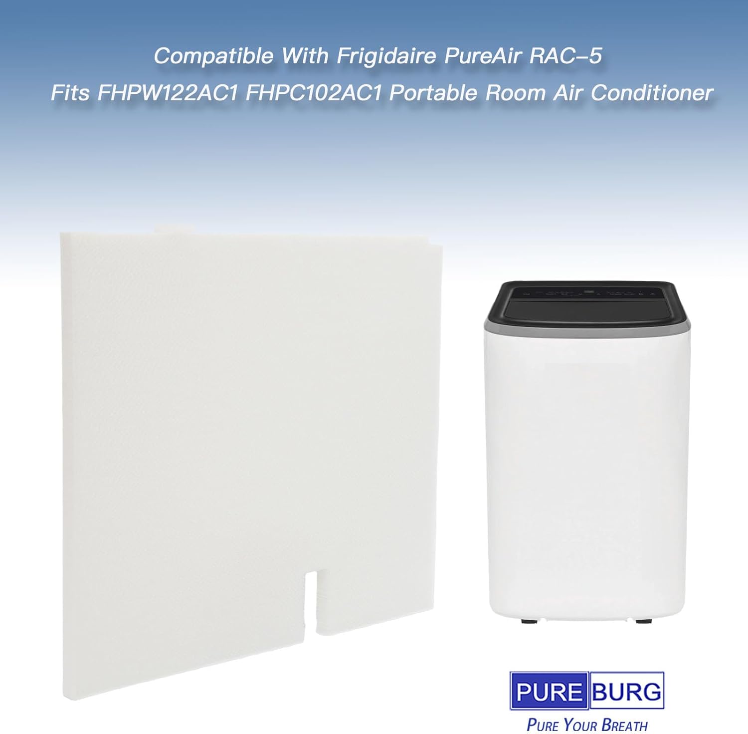 PUREBURG Replacement Filter Compatible With Frigidaire PureAir RAC-5 FRPARAC5 Fits FHPW122AC1 FHPC102AC1 Portable Room Air Conditioner, 2-Pack