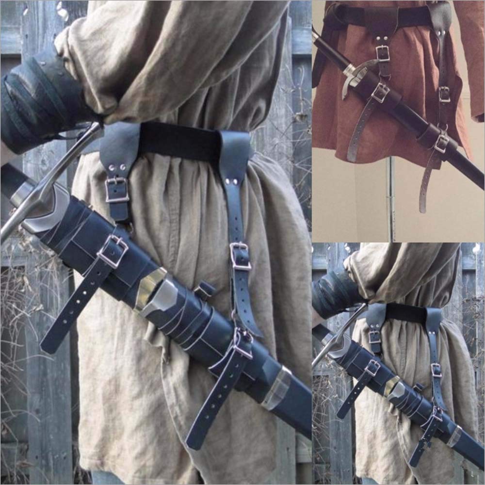 LYY Soporte De Espada De Cinturón De Cuero Medieval para Hombres, Fotografía Cosplay Guerrero Espada Cinturón Vaina De Cintura Soporte De Rana,Negro