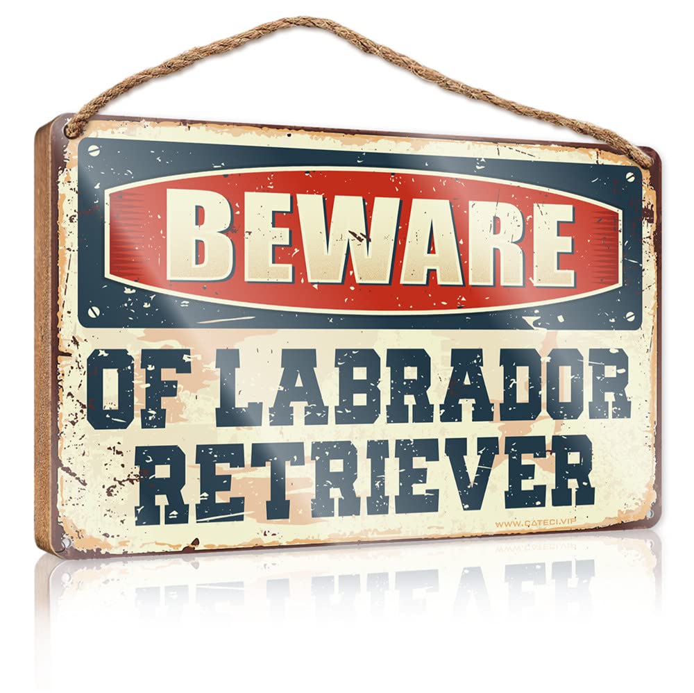 FZFN Bathroom Wall Wood Sign Beware Of Labrador Retriever Wooden Sign Outdoor Signs And Decor Bathroom Signs For Home(20X30CM)