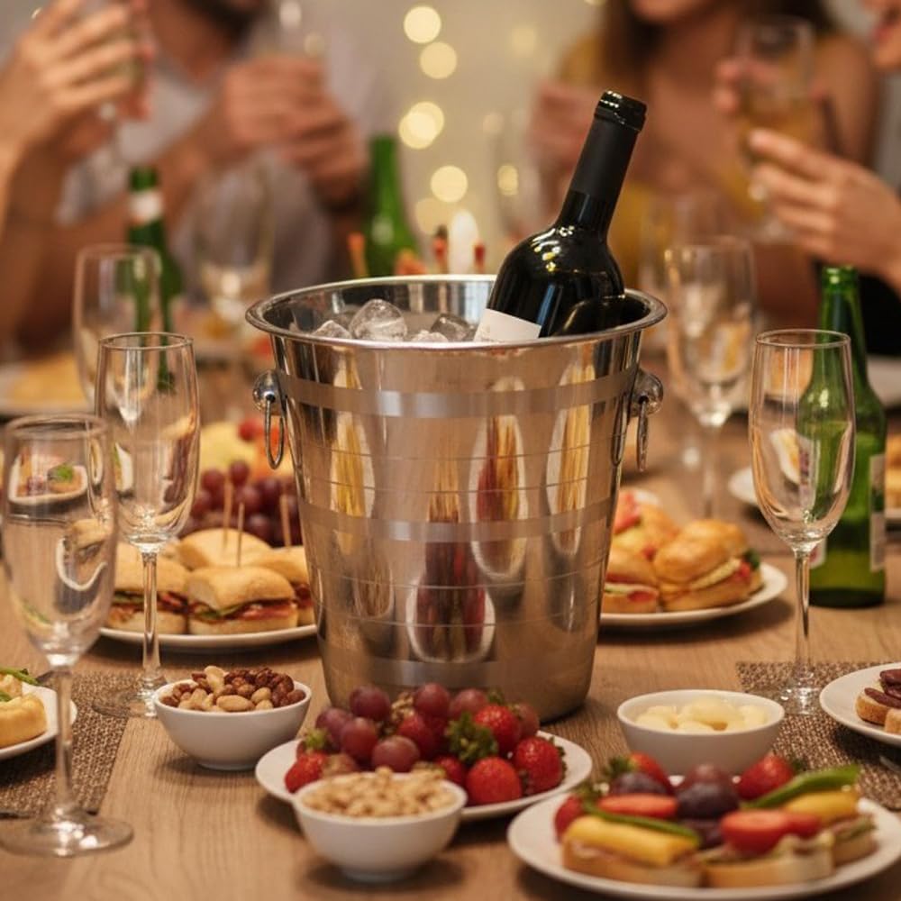 Secchiello Ghiaccio per Vino e Champagne - Portaghiaccio e Cestello Ghiaccio per Bottiglie - Porta Secchiello Ghiaccio da Tavolo