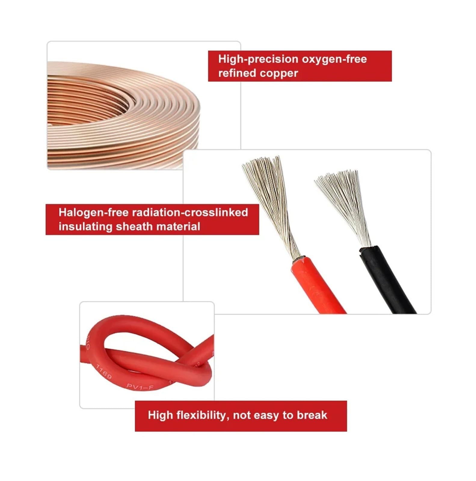 Solar-Kabel Photovoltaik-Kabelverlängerung, Solar-Photovoltaikkabel, verzinnter Kupferdraht, for den Außenbereich, schwarz, 8–16 AWG, 1,5–10 mm², 1–30 Meter(10 Awg-6mm2,30m 98.4ft)
