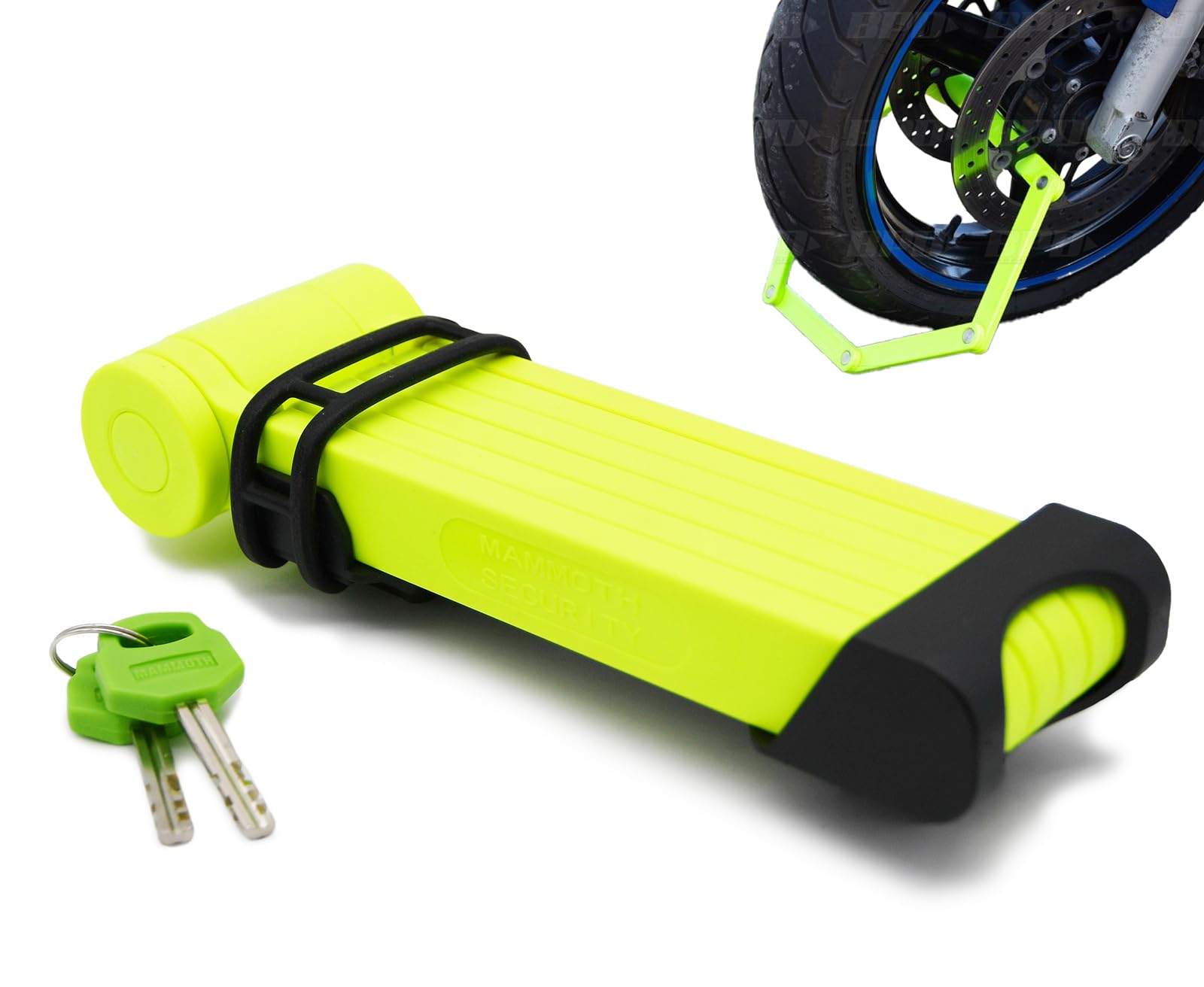 Mammoth Security Yellow Motorcycle Folding Wheel Lock 100Cm Motorbike Scooter Disc Lock