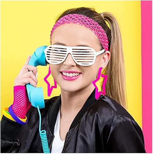 Vista 2 de Pendientes de aro de estrella colorida de los años 80 y 90, aretes de aro grandes de colores, aretes colgantes de neón retro para mujer