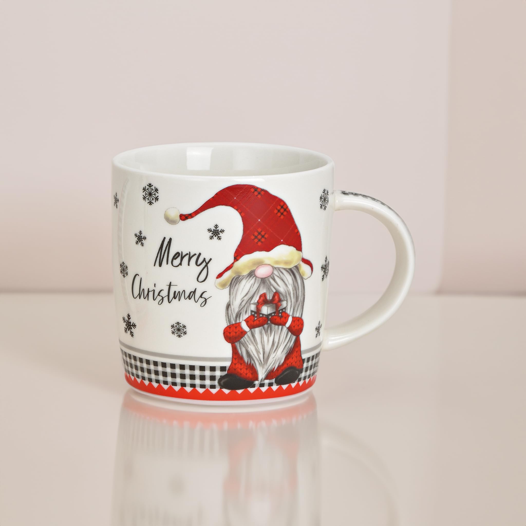 Matches21 - Tazas de café Merry Christmas, decoración navideña, gnomo gris y rojo, porcelana, 36 unidades, 12 x 9 x 8 cm, 340 ml