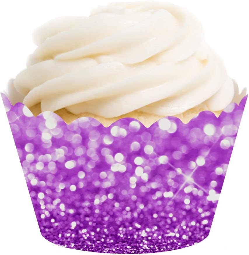 Andaz Press Cupcake Wrapper Decorations, Glitzy Purple, 24-Pack, Birthday Baby Shower Party Theme Colored Bulk Cake Supplies Wrappers Decor, Not Real Glitter