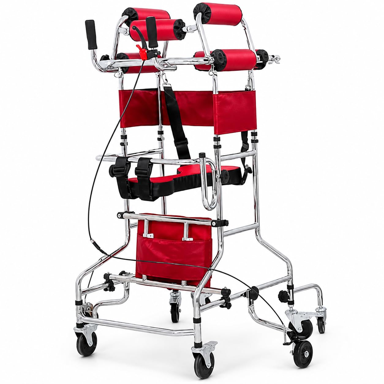 Andador plegable para niños para parálisis cerebral, marco ajustable de 6 ruedas | Ruedas de goma bloqueables, 10 niveles de altura, 5 ajustes de ancho y capacidad de 80 kg para soporte de pie y caminar.