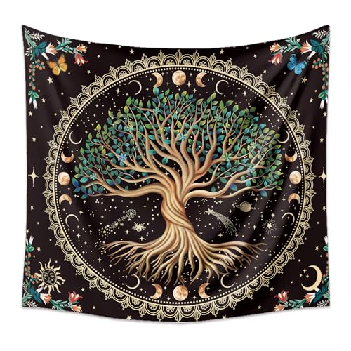 Lang Xuan Moon Phase Tree Of Life Tapestry Nature Flower Plant Butterfly Tapestries Boho Mandala Spiritual Tapestry Aesthetic Wall Hanging For Home Decor Bedroom Living Room Dorm Decor thumb #2