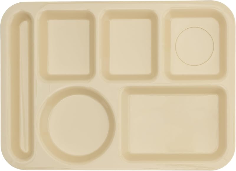 CONSEGUIR. Bandeja de 6 compartimentos de plástico color canela de 13,6" x 9 3/4" (juego de 4) | Apto para lavavajillas, sin BPA, 6 compartimentos, apto para zurdos, ideal para comidas de cafetería, almuerzos escolares, platos principales y acompañamientos
