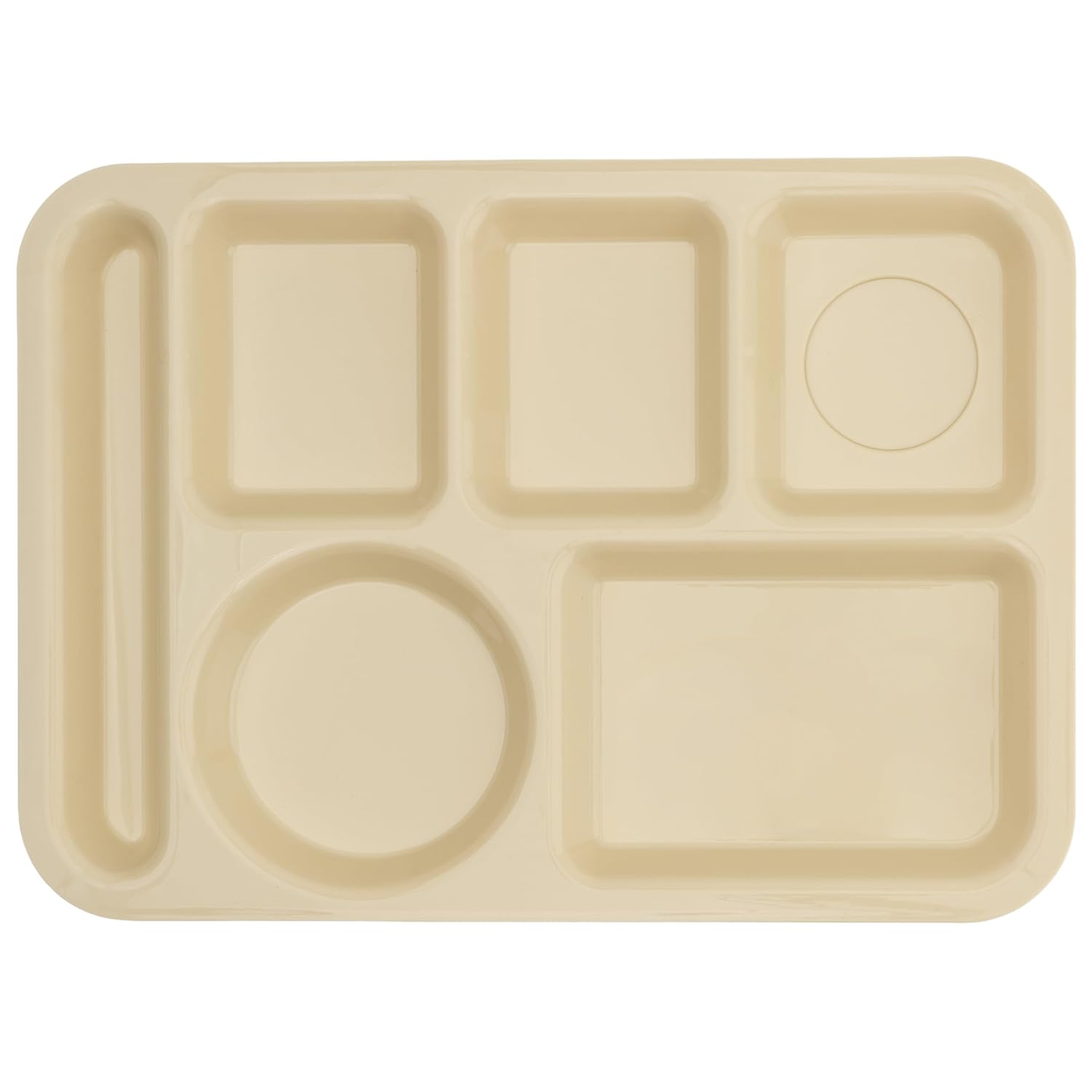G.E.T. 6 Compartment School Cafeteria Tray, Left Handed, 10" x 14", Tan (12 Pack)