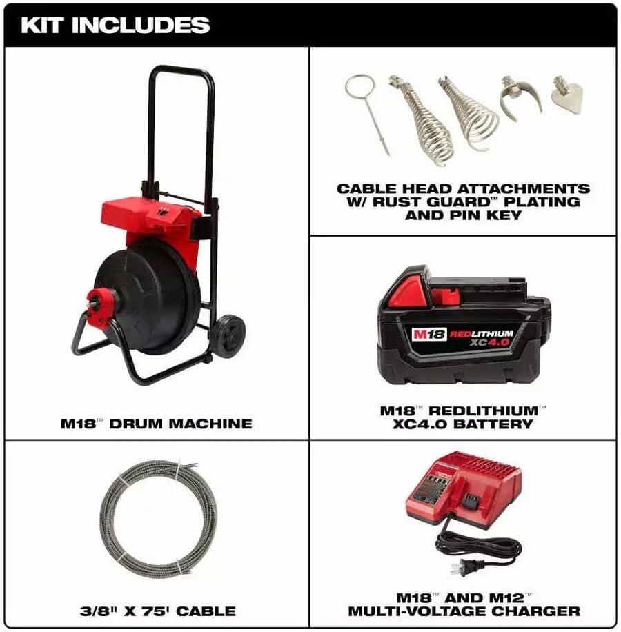 2817A-21 For Milwaukee M18 Drum Machine for 3/8-1/2 Cable + TPT Premium cart storekid