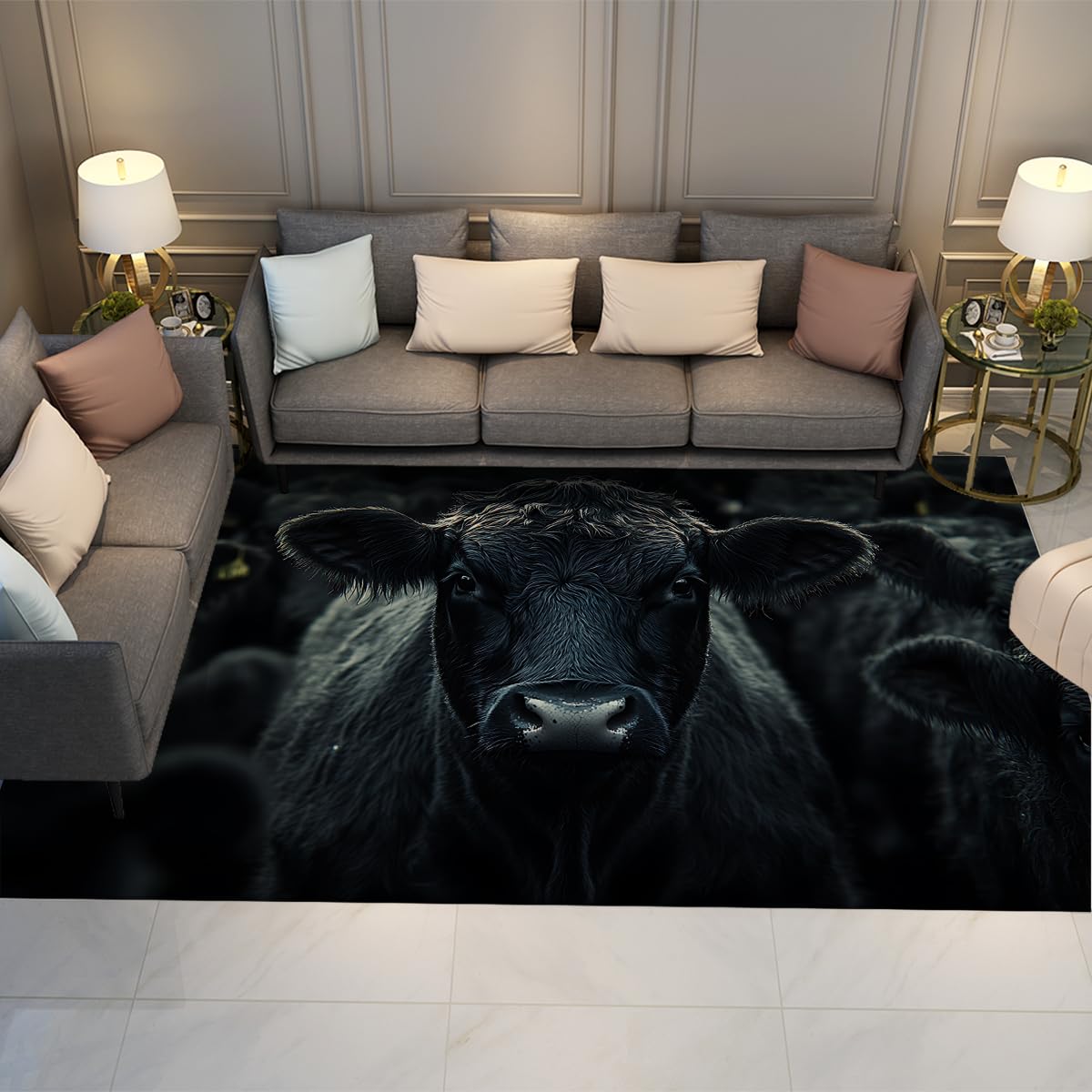 Tapis de sol pour animaux de ferme 80x120 cm avec décor de vache noire