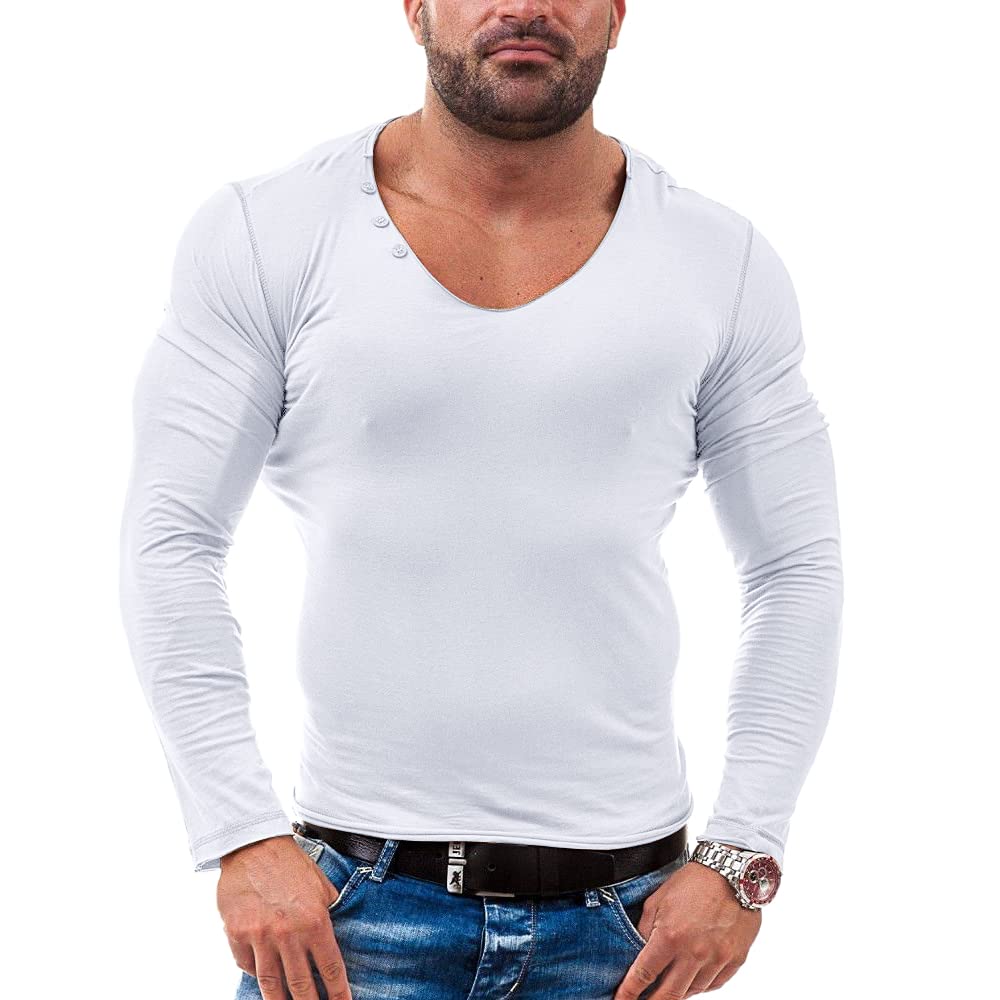 Herren Henley Beiläufig Kurzarm T-Shirt Single Taste Knopfleiste Einfacher Hemden Baumwolle T1302 Weiß XXL