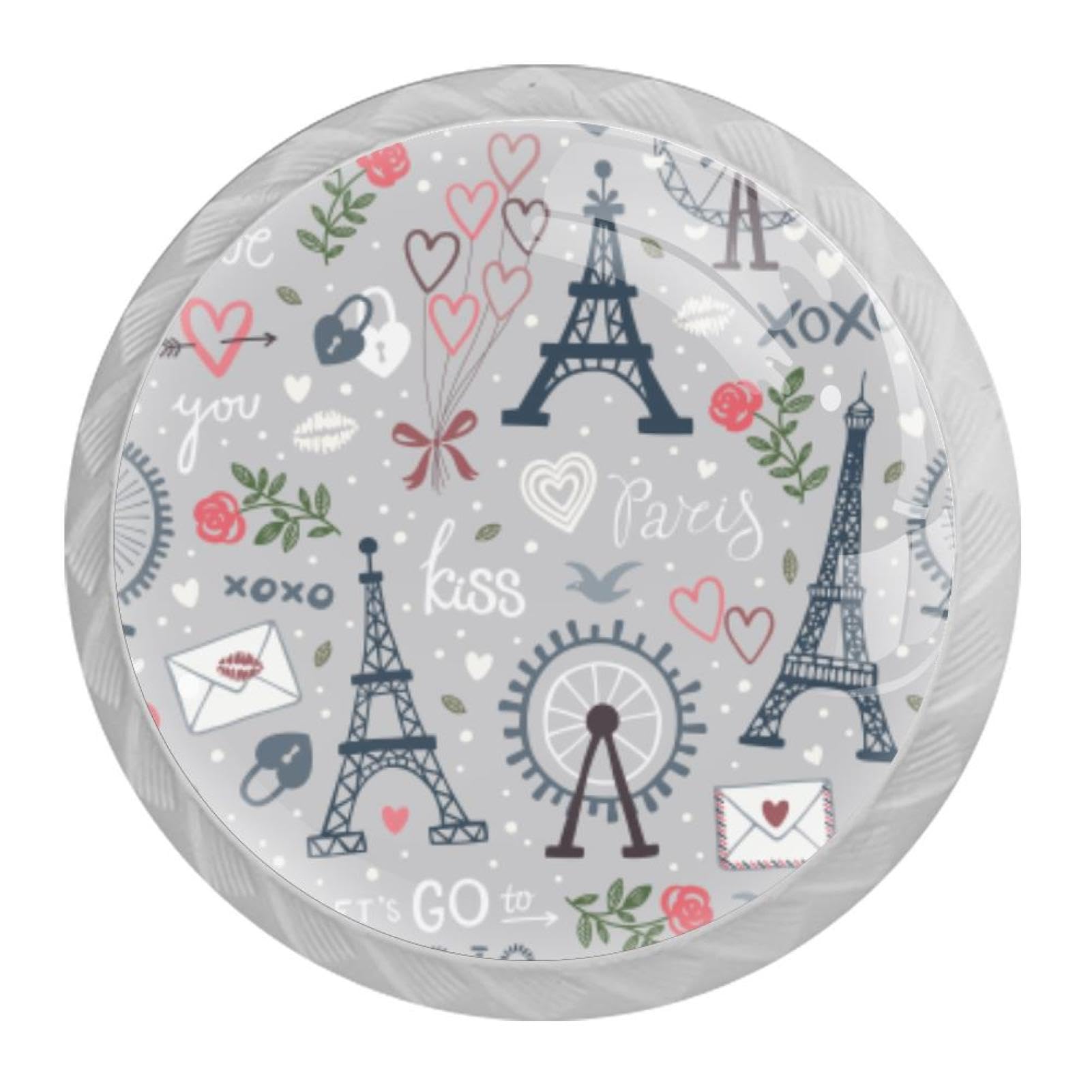Tqmspg Multi05 4 Pieces Drawer Pulls Paris Eiffel Tower Pattern Door Knobs Dresser Handles For Kitchen Wardrobe Cupboard Hardware Furniture