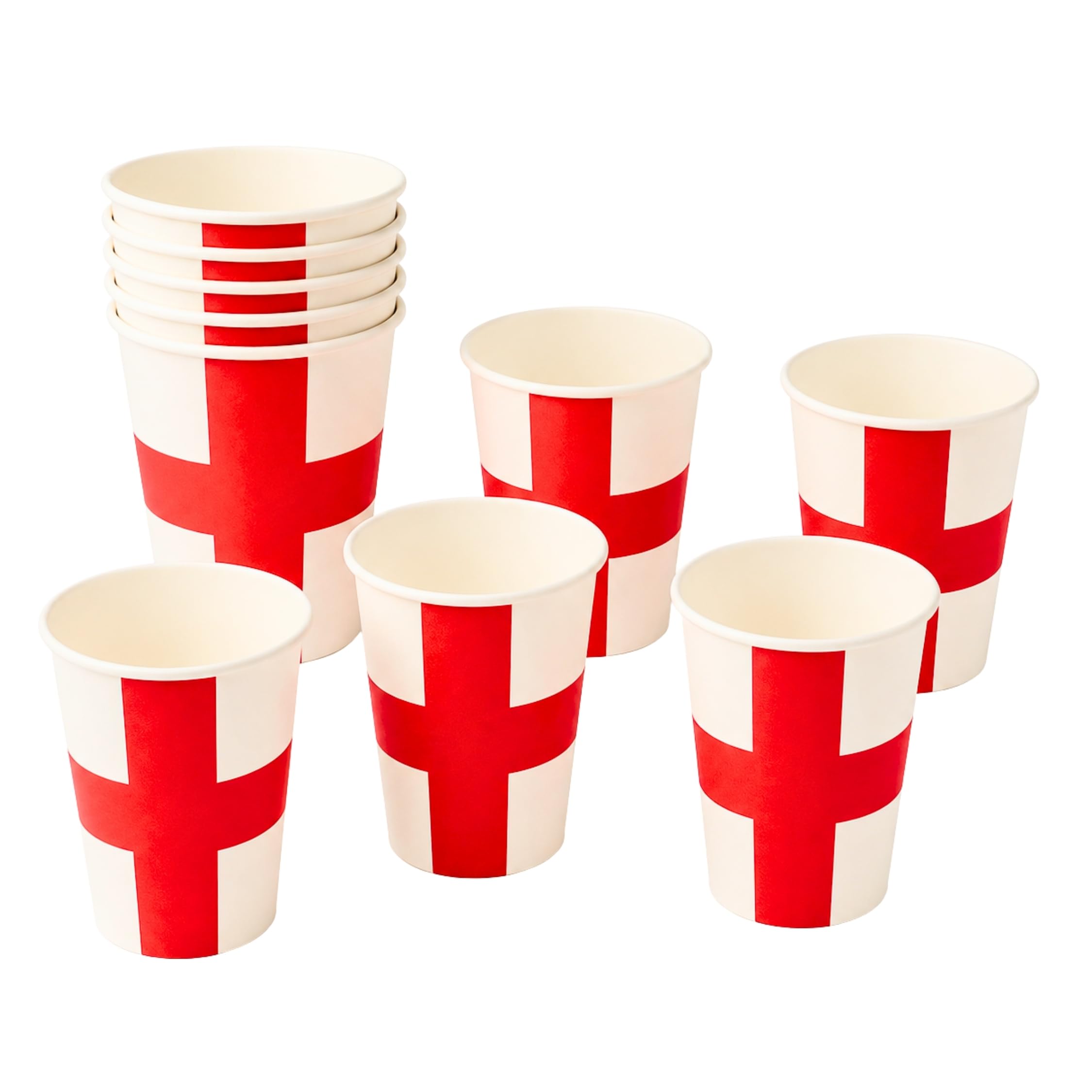 Shatchi Red/White 10Pcs England St George Paper Cups For Fifa 2026 World Cup Football Parties – 9Oz Disposable Drink Cups For Pub Sporting Events, Garden Celebrations And Street Party Gatherings