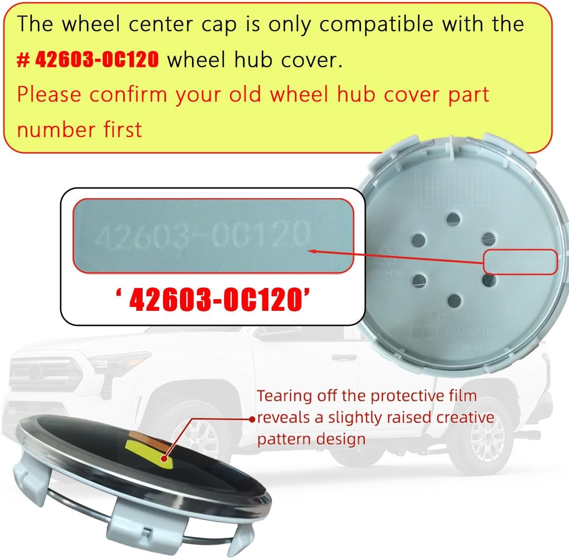 4 PCS Black Wheel Center Caps 3-5/16 Inch Tri-Color Hub Caps Wheel Rim Center Cover Compatible with 2022-2024 Tundra (Yellow)