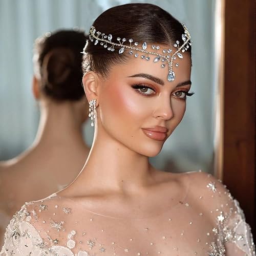 Miniatura 2 de Diadema de boda para novia, diadema nupcial con diamantes de imitación, accesorios para el cabello para novias y damas de honor (dorado)
