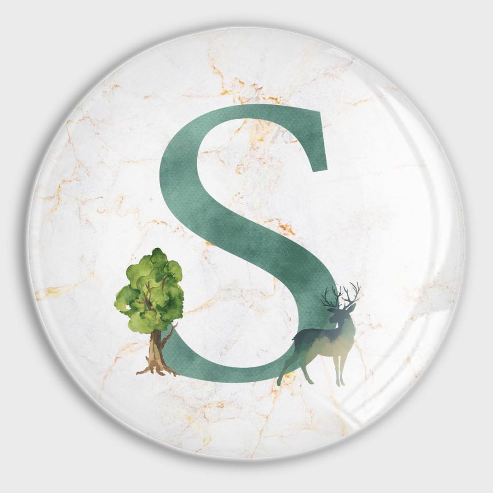Aimants S en verre pour réfrigérateur et tableau blanc - Lot de 4 magnets alphabet cerf forêt