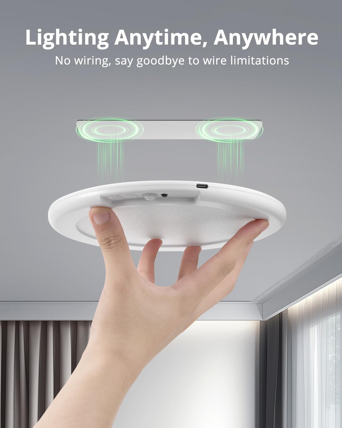 2 Stuks Draadloze LED Plafondlamp met Bewegingssensor, Waterdicht 550LM 12000mAh USB Oplaadbaar Plafondlamp op Batterijen met Afstandsbediening en Sensor, Battery Ceiling Light voor Binnen Badkamer