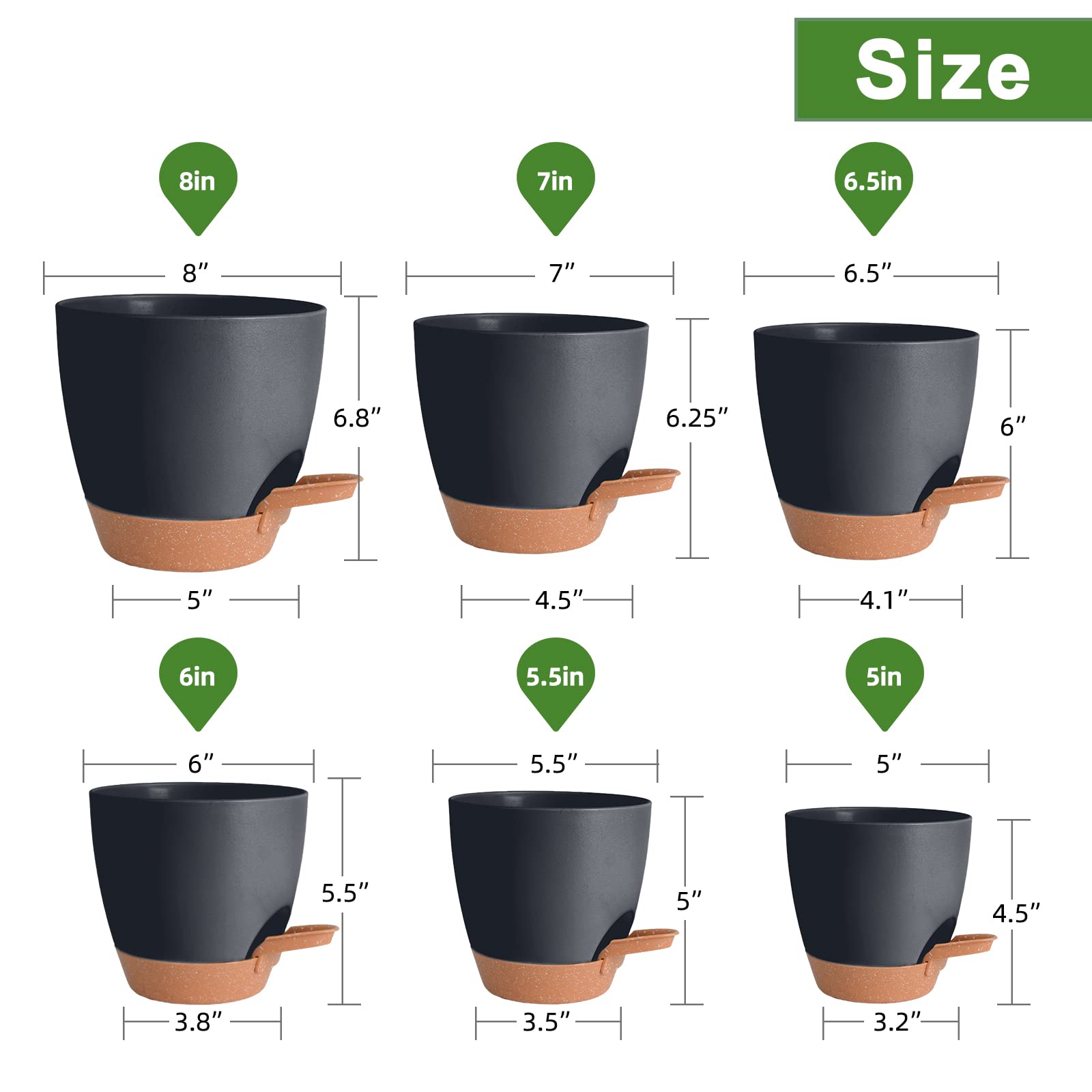 Vanslogreen Jardinières pour Plantes d'intérieur de 20,3 cm, 17,2 cm, 16,5 cm, 14,9 cm, 14,9 cm, 14,9 cm, 13,9 cm, 13,9 cm, 13,9 cm, avec Trou de Drainage, Pots de Fleurs en Plastique pour Plantes