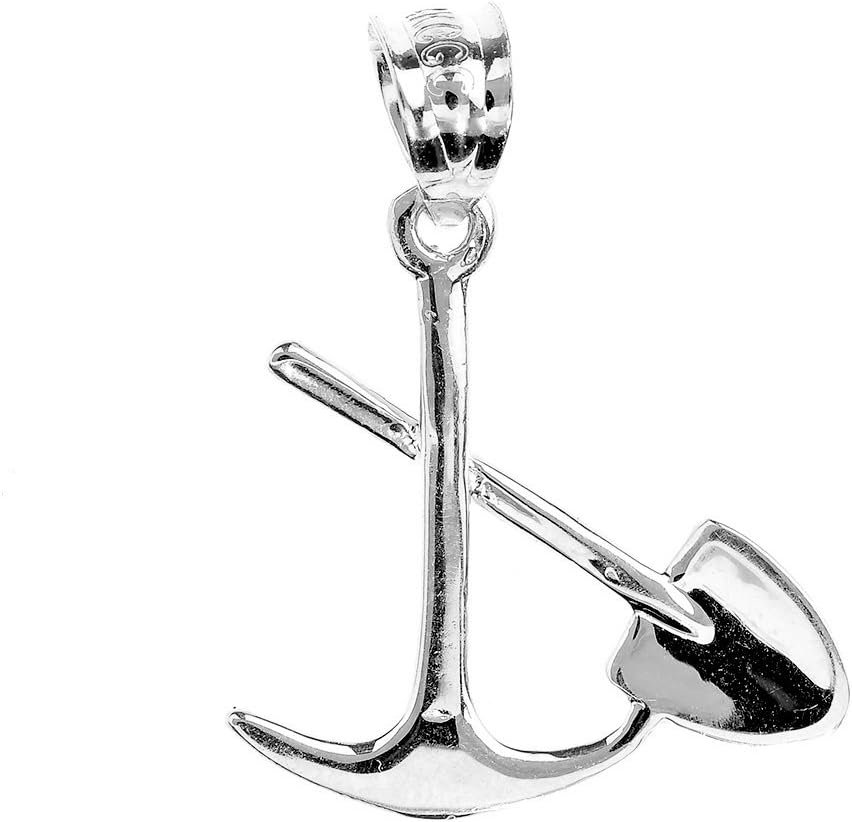 High Polish 925 Sterling Silver Pick and Shovel Necklace Pendant