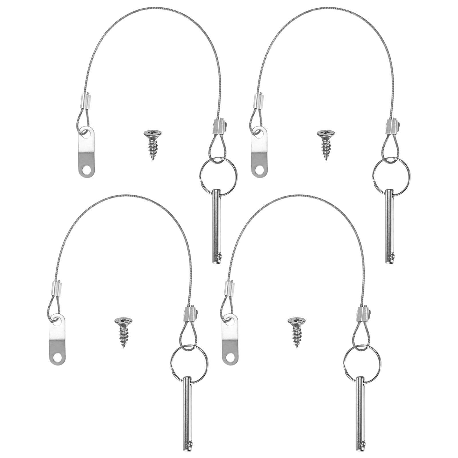 M METERXITY 4-Pack Quick Release Pins, 1/4"(6mm) Diameter, 1.4(35mm) Usage Length Bimini Top Pin W/Lanyard & Screws for Shipbuilding/Marine/Trailer, 1.9 (47mm) Long Hardware Pins
