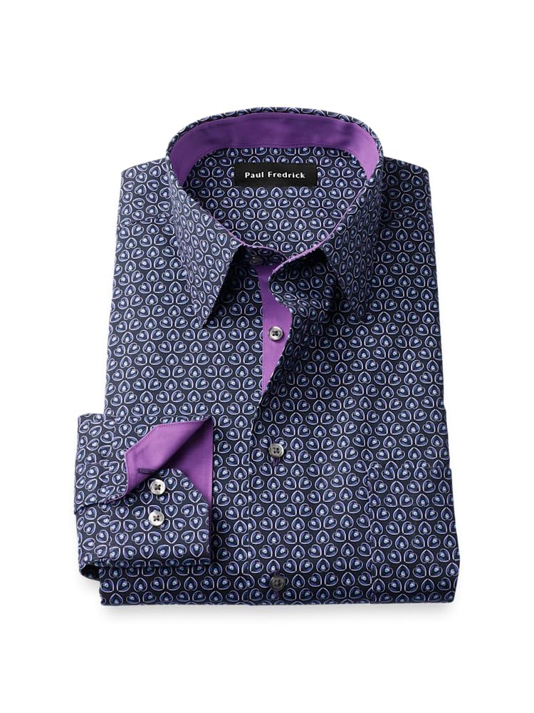 Paul Fredrick Mens Tailored Fit Comfort Stretch Non-Iron Deco Dress Shirt