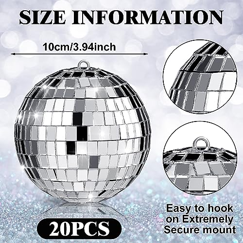 Image of MTLEE 20 Pcs Disco Balls Decoration Mirror Disco Ball Assorted Silver Mini Glass Different Sizes Reflective with Rope for 70s Wedding Dance Music(4 Inch)
