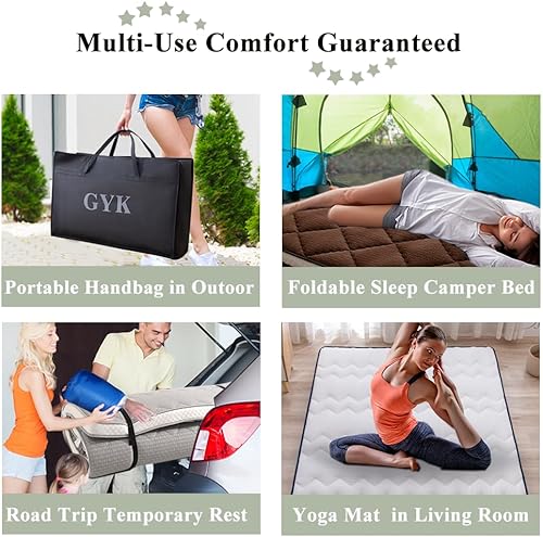 Miniatura 6 de GYK Cubrecolchón de espuma viscoelástica gruesa, plegable enrollable para camping, viaje por carretera, futón japonés, tapete de tatami, tela de
