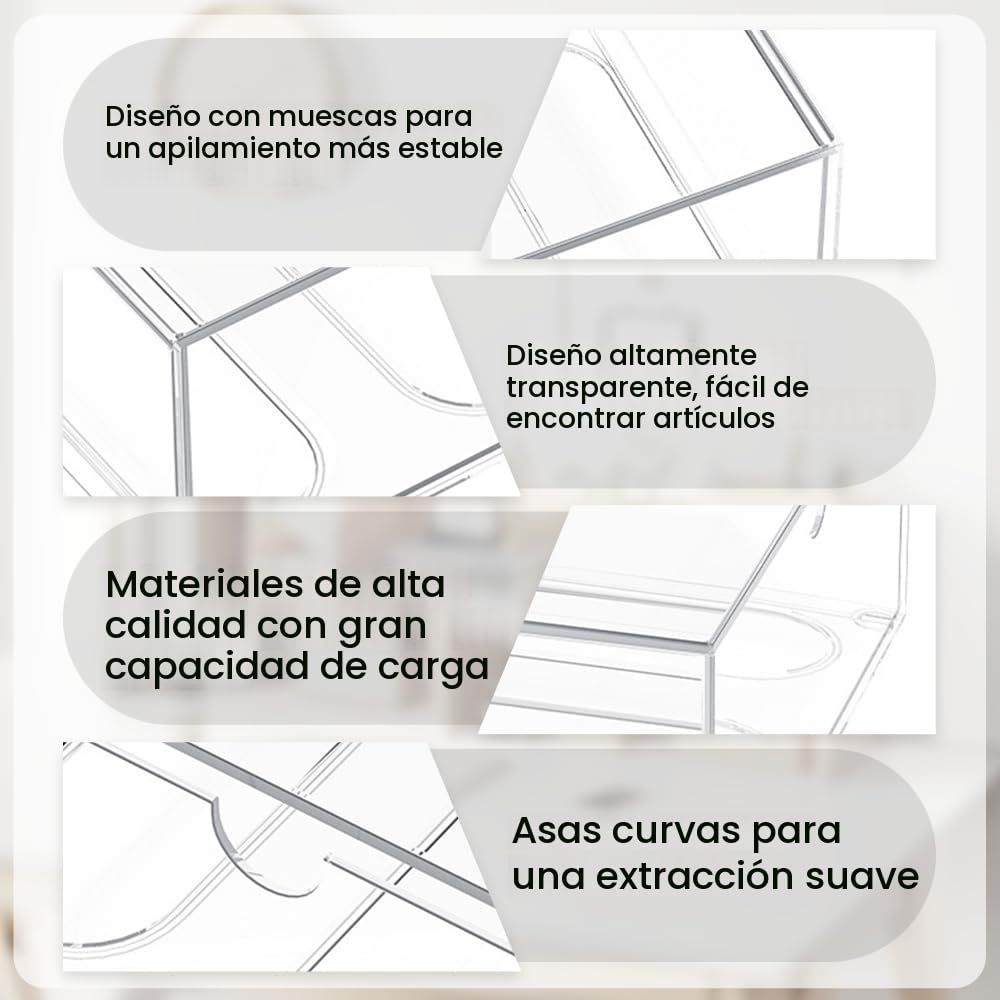 4 Piezas Organizador de Cosméticos Apilable, para Cosméticos, Baño | Organizador de Maquillaje Acrílico Transparente, Cajón de Almacenamiento de Escritorio, Vitrina Acrílica