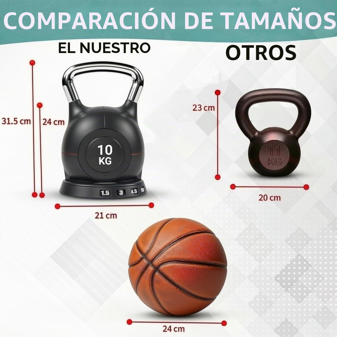 Kettlebell Ajustable 10 kg 20 kg – Pesas Rusas 7 en 1 – Kettlebell con 7 Niveles de Peso, Compacta para Entrenamiento de Fuerza, Hogar y Gimnasio
