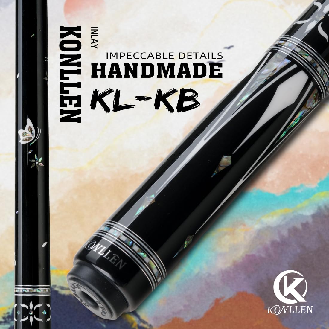 KONLLEN KL-KB Low Deflection Maple Billiards Cue Pool Cue Stick Real Wood Abalone Shell Inlay Wrapless 12.5mm Tip
