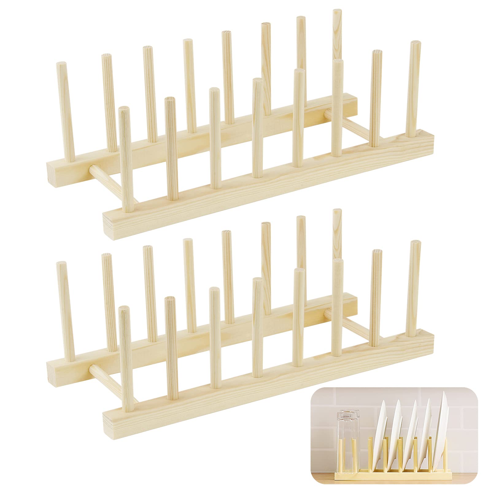 WATUNID 2 stuks houten bordenstandaard, 5 sleuven, bamboe bordenhouder, keuken houten afdruiprek, afdruiprek, keukenkast organizer voor het opbergen van CD servies, boek, wijnglas WATUNID 2 stuks houten bordenstandaard, 5 sleuven, bamboe bordenhouder, keuken houten afdruiprek, afdruiprek, keukenkast organizer voor het opbergen van CD servies, boek, wijnglas
