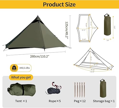 Vista 2 de TENPLAY - Tienda de campaña ligera para 2 personas, tienda de campaña ultraligera, nailon, impermeable, resistente al viento, fácil instalación