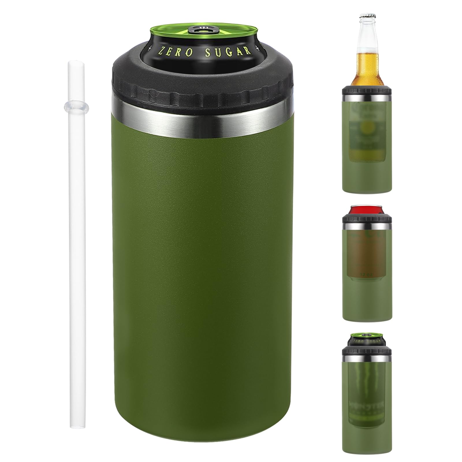 PATIKIL Slim Can Cooler, 16oz Skinny Can Insulated Beer Sleeve Drink Holder for Beer Soda Coffee Regular Cans and Bottles, Green