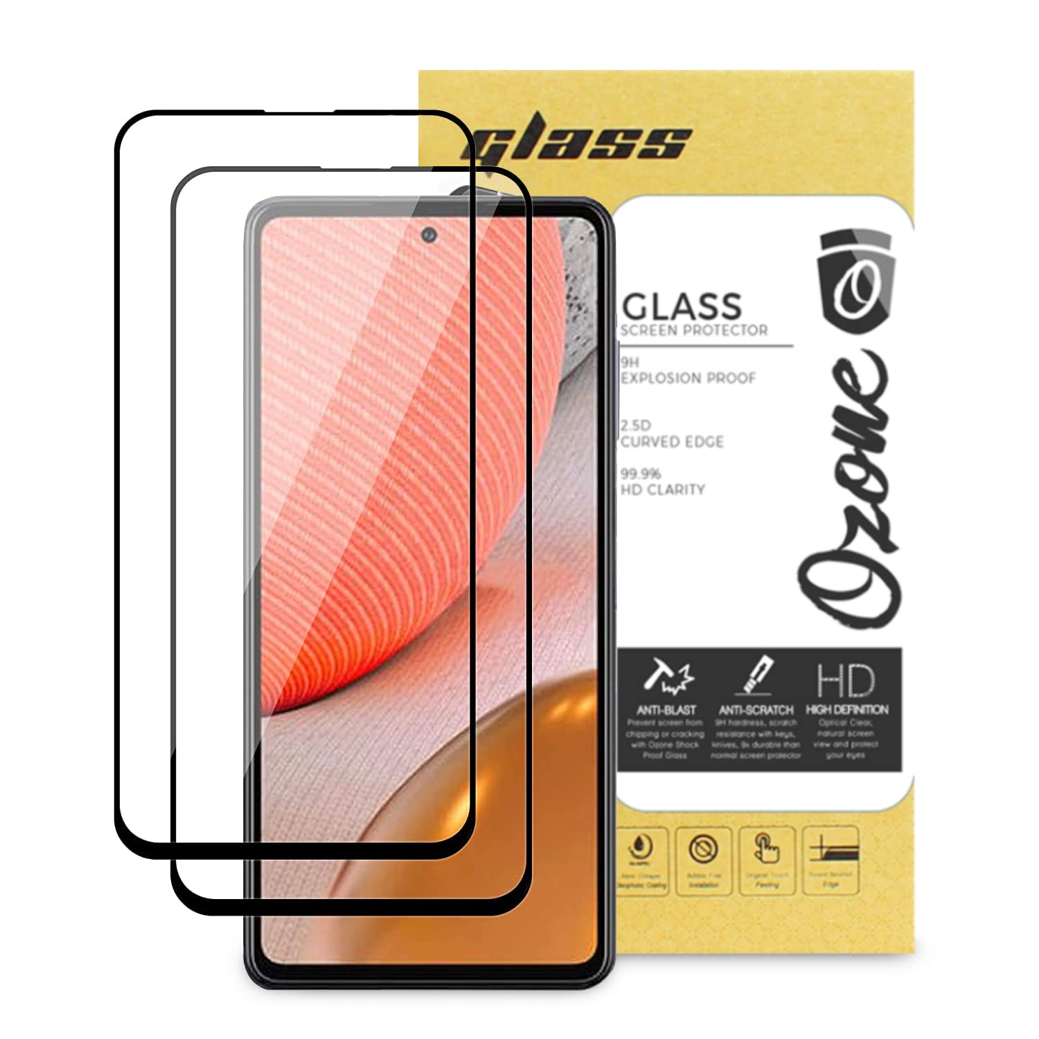 O Ozone HD Glass Protector For Samsung Galaxy A72 Tempered Glass Screen Protector [2 Per Pack] Shock Proof, Anti-Scratch [Designed Screen Guard for Galaxy A72 ] - Black