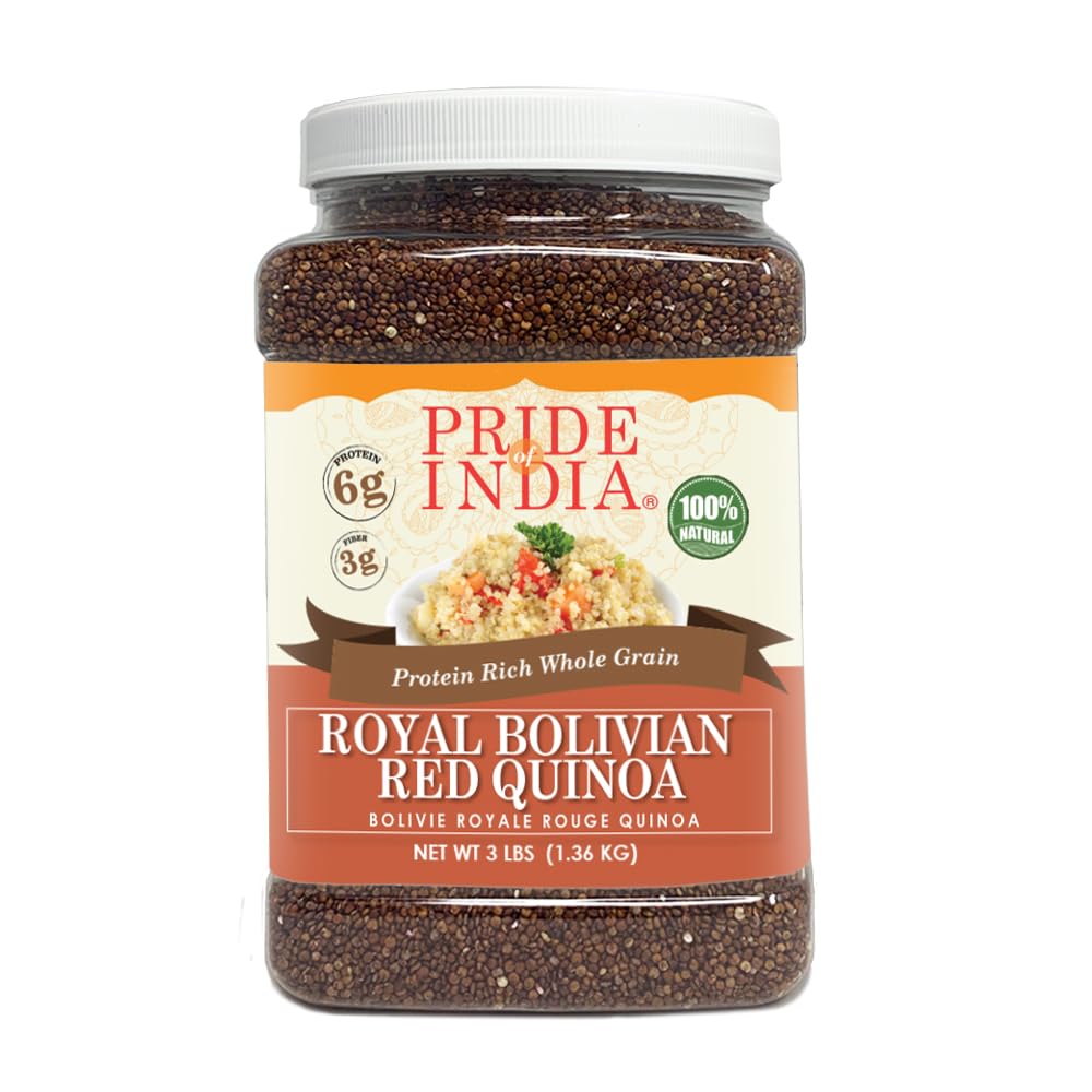 Pride Of India - PACK of 6 - Natural Three Color Quinoa - 100% Royal Bolivian Superior Grade Protein Rich Whole Grain, 1.25 Pound (20oz) Jar