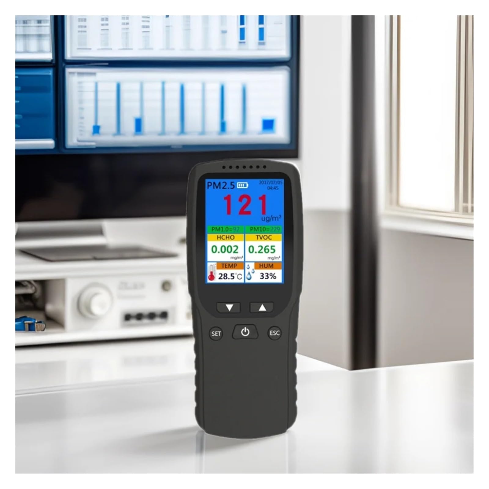 Monitor de calidad del aire, Detector De Calidad Del Aire Portátil Alta Precisión, Probador Sensor HCHO Mano, Pistas PM2.5, Medidor Polvo Nebuloso, Multigas