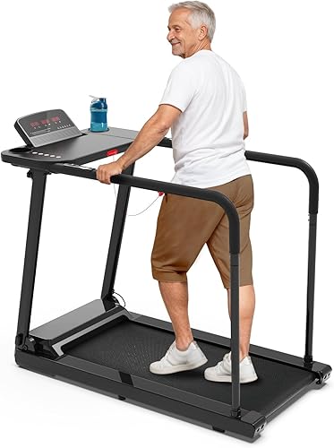 Redliro Cinta de correr para personas mayores con pasamanos largos, máquina de recuperación para caminar, capacidad de peso de 300 libras,