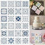 24 Pack Scroll Tile Stencils, 4 Inch Reusable Moroccan Scroll Tile Stencils for Painting Floors, Walls, Furniture, Crafts, Cake Decorating - Azulejo Tile Pattern Templates for DIY Home Decor & Baking