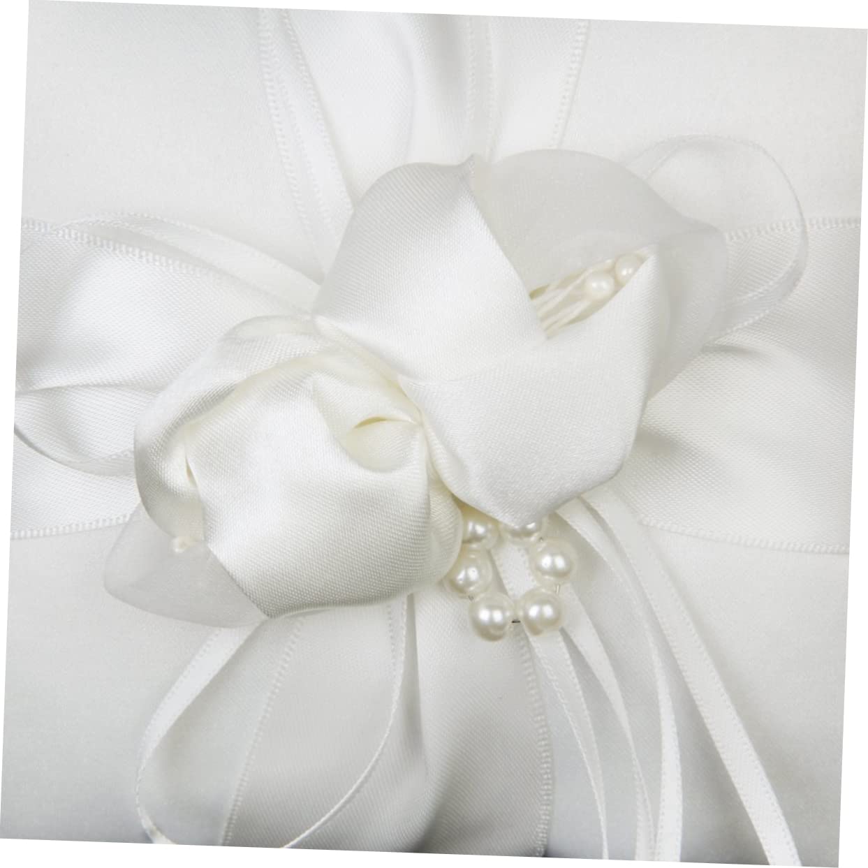 Amosfun 3stücke Ringträgerkissen Mit Blumenknospen Kunstperlen Elegantes Hochzeitsdekor Für Zeremonien Weißes Satin-Kissen Mit Ribbons Für Braut Und Bräutigam