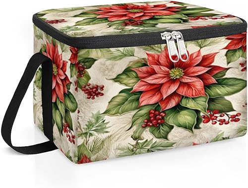 Miniatura 2 de Christmas Poinsettia Fun Design Insulated Lunch Bag Women Reusable Lunch Tote Square Meal Bag for Adults Men Cooler Lunch Box for Work Travel Picnic