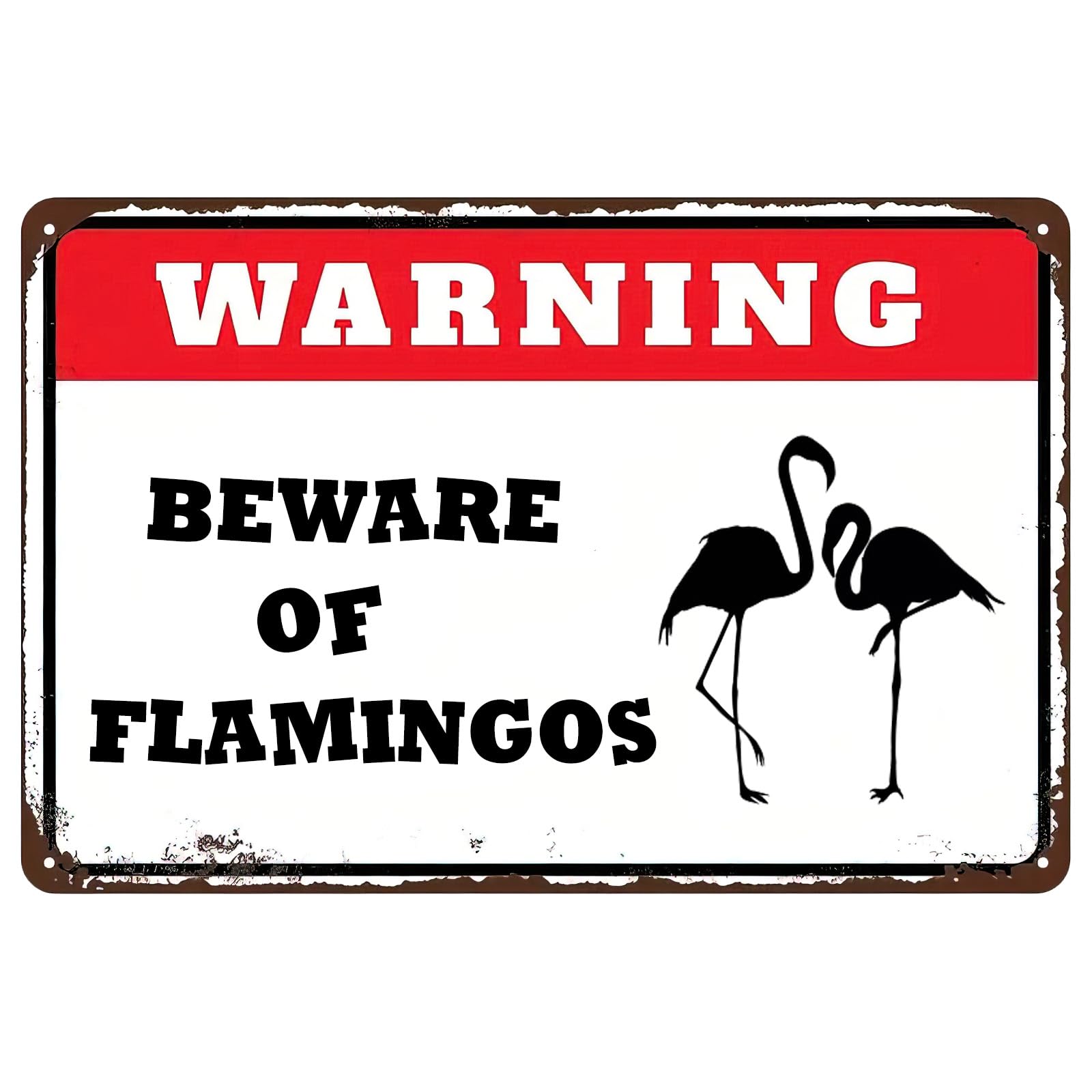 Retro Flamingo Warning Vintage Metal Sign Funny Animal Theme Wall Hanging Decor Plaque for Yard Fence Home Bar 8x12 Inch
