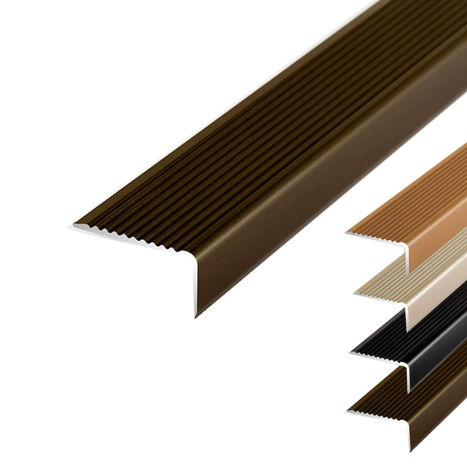 100/120cm Aluminum Stair Nosing Edge Trim, 4cm Non-Slip Metal Step Edge Protector, Wear-Resistant Waterproof Staircases Corner Trim(Brown,130cm/51in)