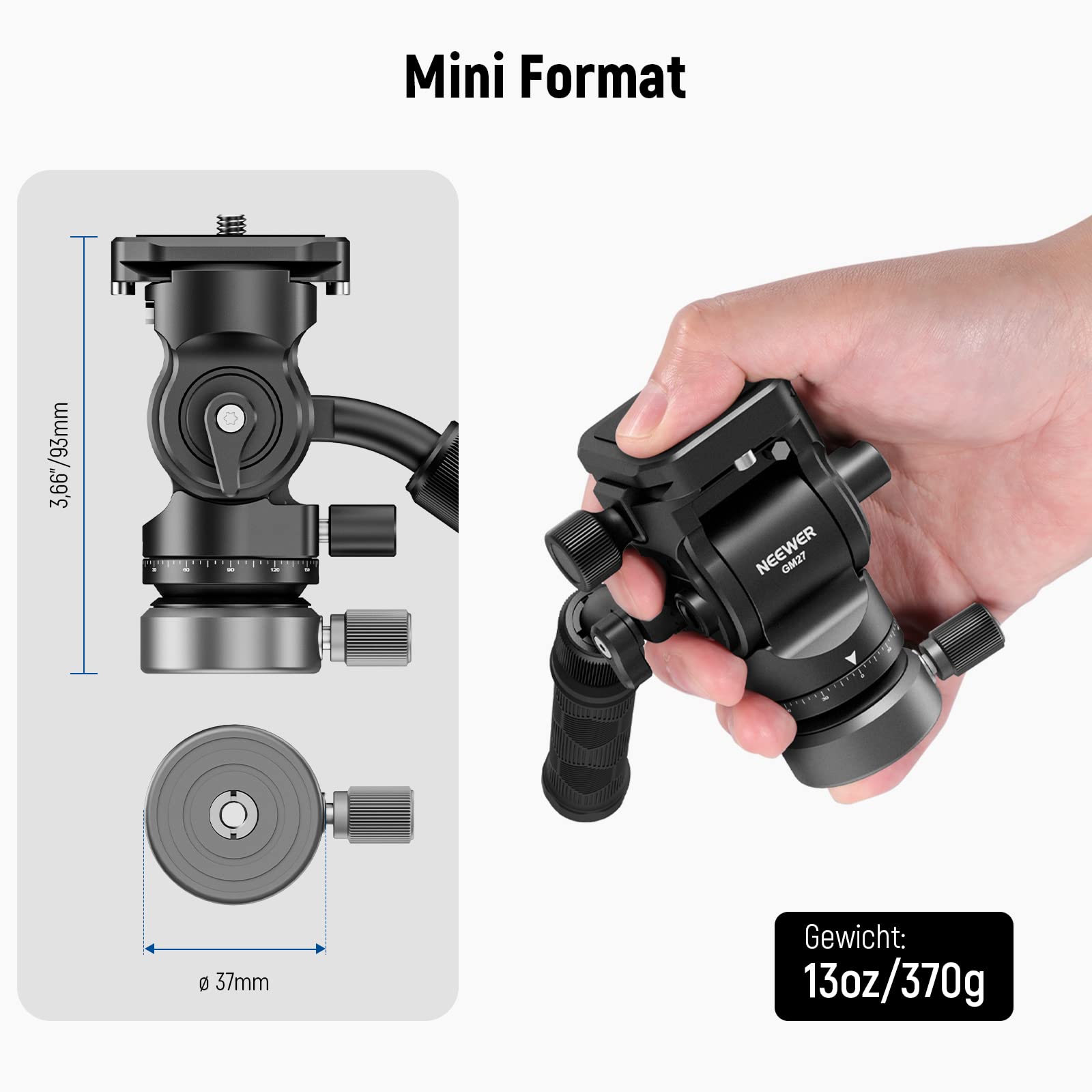 NEEWER Stativ Fluidkopf mit +/-10° Nivellierbasis, Metall Drag Pan Tilt Kopfhalterung mit Arca Typ Schnellwechselplatte, Teleskopgriff, Reinigungstuch für kompakte DSLR Kamera/Cam, max. Last 4kg, GM27