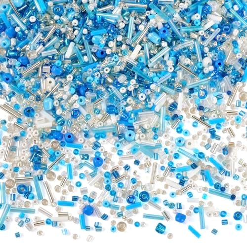 Craftdady Assorted Blue Glass Seed Beads Rondelle Pony Beads Bugl...