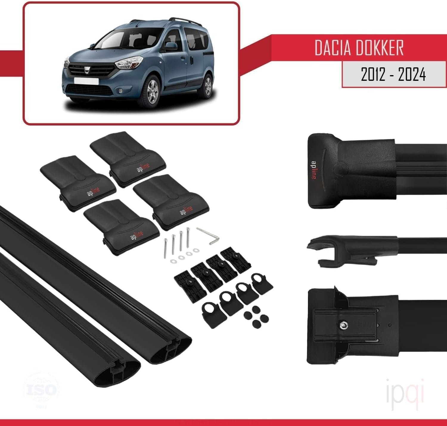 RE&AR Tuning Cross Bar for Dacia Dokker 2012-2020 Roof Racks Aluminium Black