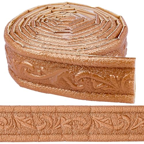 CRASPIRE Moldura de Corona de Espuma Autoadhesiva de 90x1.8 pulgada para Zócalo Moldura de Bronce Papel Tapiz de Espejo Flexible Borde Adhesivo Líneas de Borde de Pared 3D Base de Zócalo para Decoraci