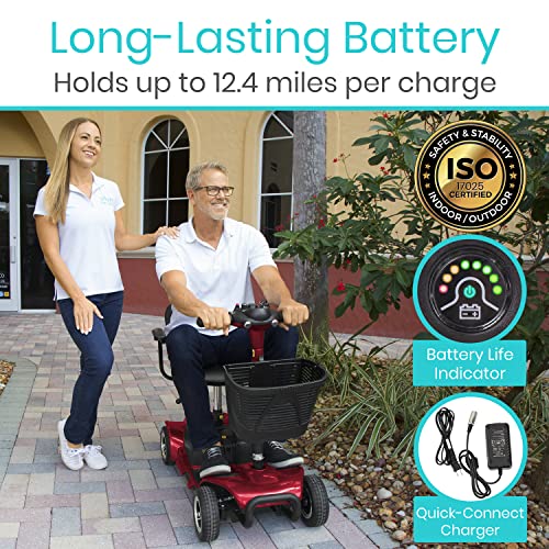 Vive 4 Wheel Mobility Scooter - Electric Powered Wheelchair Device - Compact Heavy Duty Mobile for Travel, Adults, Elderly - Long Range Power Extended Battery with Charger & Basket