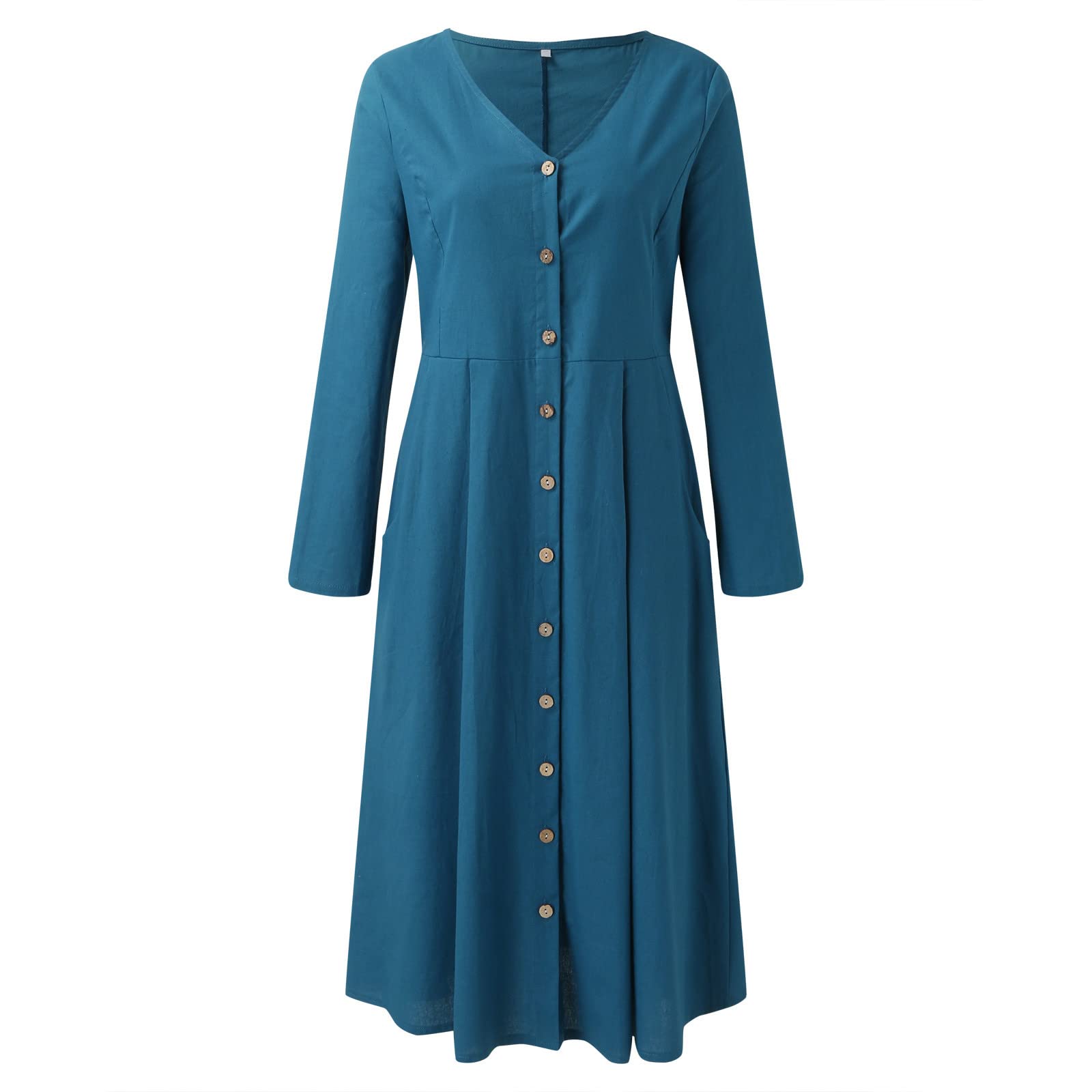 Amazon.com: Womens Cotton Linen Dress Long Sleeve Long Dresses with Pockets  Womens Midi Sundress (Blue, XXL) : Clothing, Shoes & Jewelry